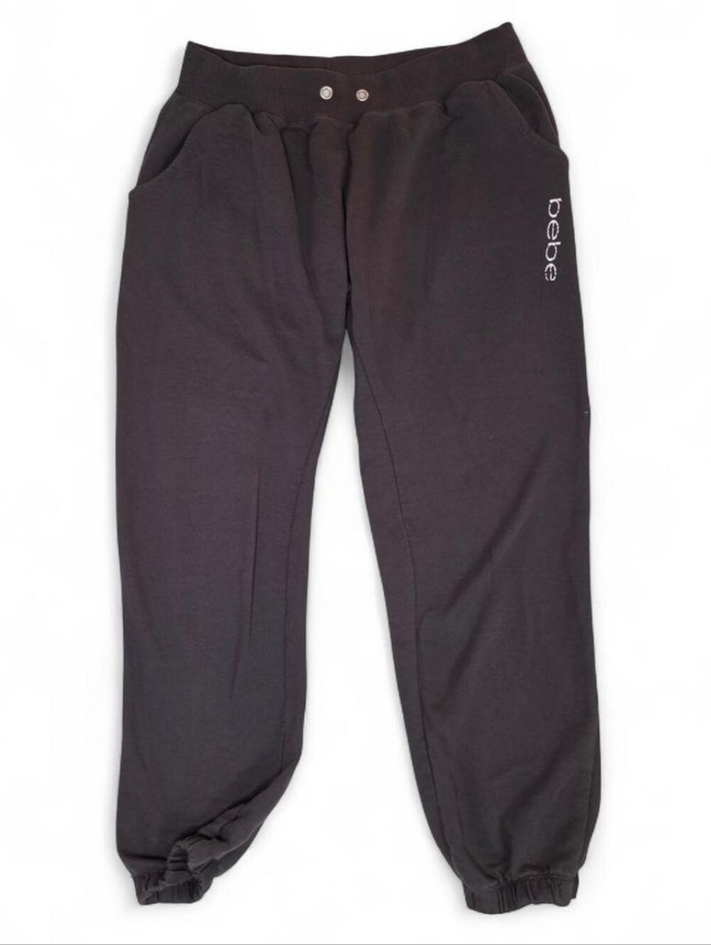 Bebe Charcoal Grey Jogger Sweatpants Logo Y2K Women's Large